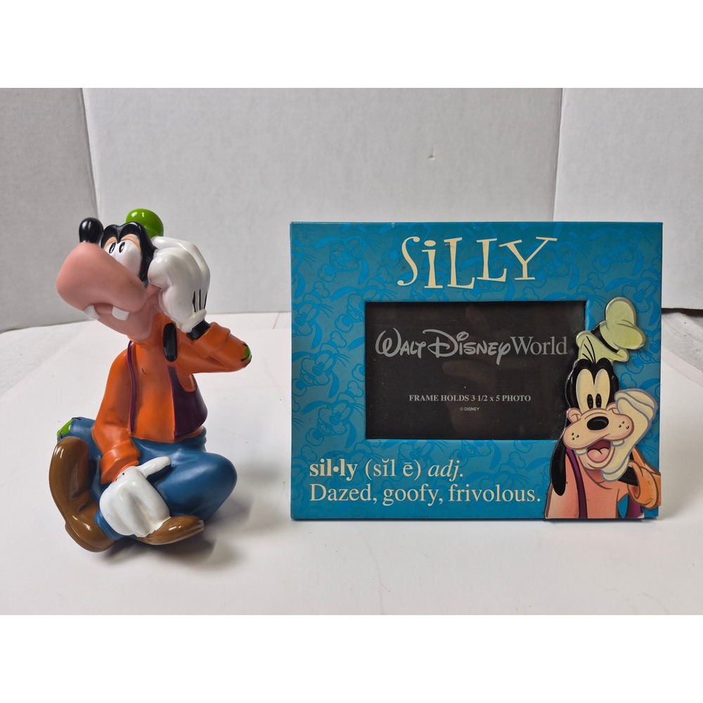 Disney Goofy Figurine and Silly Picture Frame Set Walt Disney World Blue 5 inch